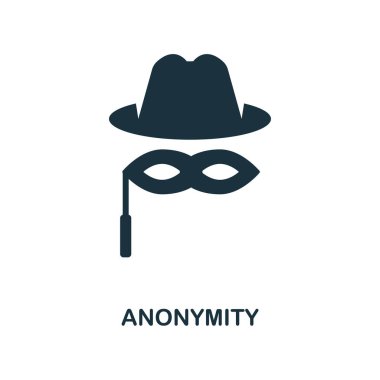 Anonim simgesi. Tek renkli stil tasarım blockchain simgesi koleksiyonundan. Kullanıcı arabirimi ve UX Pixel mükemmel gizli simgesi. Web Tasarım, apps, yazılım, yazdırma kullanım için.