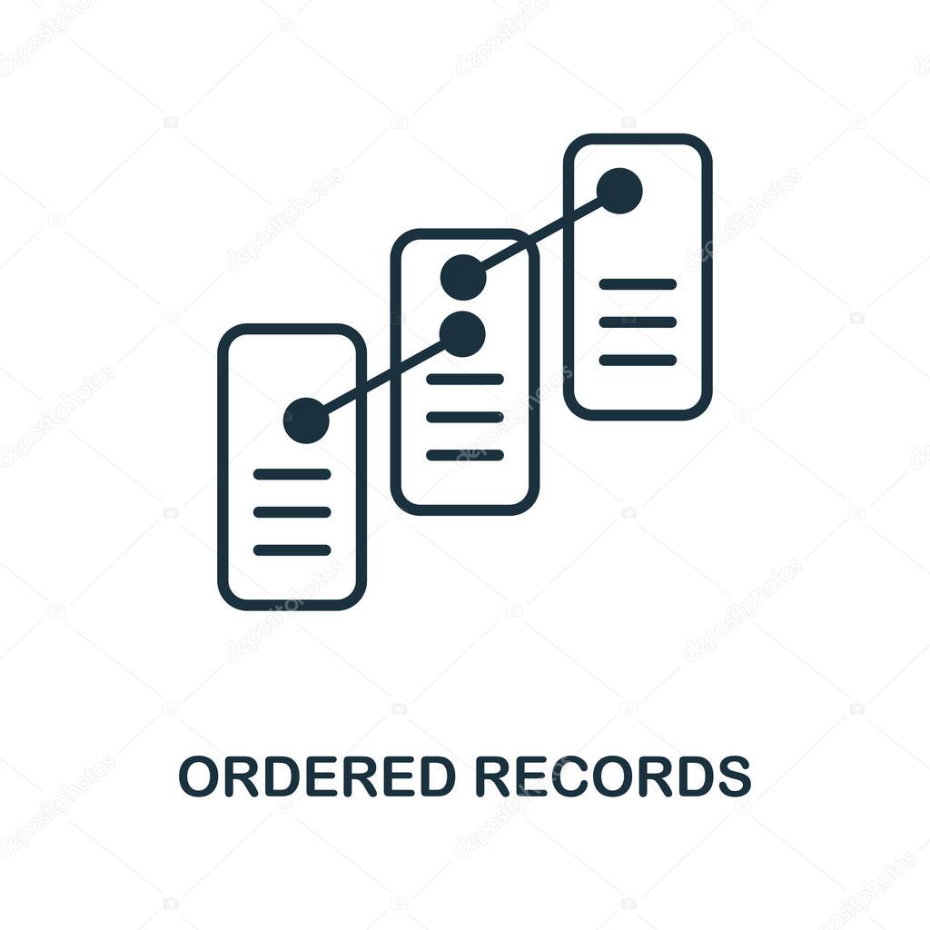 Ordered Records icon. Monochrome style design from blockchain icon collection. UI and UX. Pixel perfect ordered records icon. For web design, apps, software, print usage.