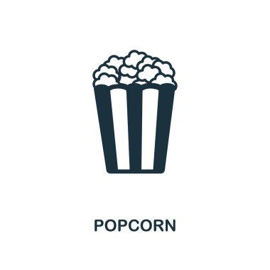Patlamış mısır simgesi. Tek renkli stil tasarım sinema simgesi koleksiyonundan. Kullanıcı arabirimi ve UX Pixel mükemmel patlamış mısır kutsal kişilerin resmi. Web Tasarım, apps, yazılım, yazdırma kullanım için.