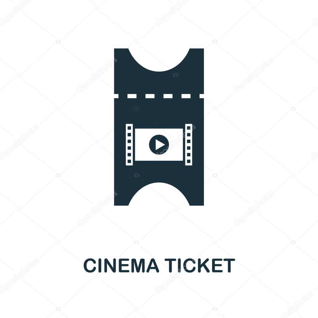 Cinema Ticket icon. Monochrome style design from cinema collection. UX and UI. Pixel perfect cinema ticket icon. For web design, apps, software, printing usage.