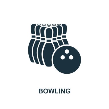 Bowling simgesi. Tek renkli stil Tasarım Icon collection Bovling From. Kullanıcı arabirimi ve UX Pixel mükemmel bowling simgesi. Web Tasarım, apps, yazılım, yazdırma kullanım için.