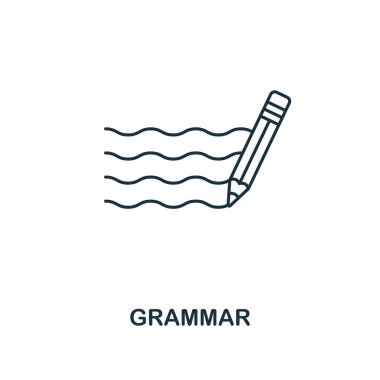 Dilbilgisi anahat simgesi. Yaratıcı tasarım okulu simgesi koleksiyonundan. Sigorta primi dilbilgisi anahat simgesi. Web tasarım, apps, yazılım ve baskı için.