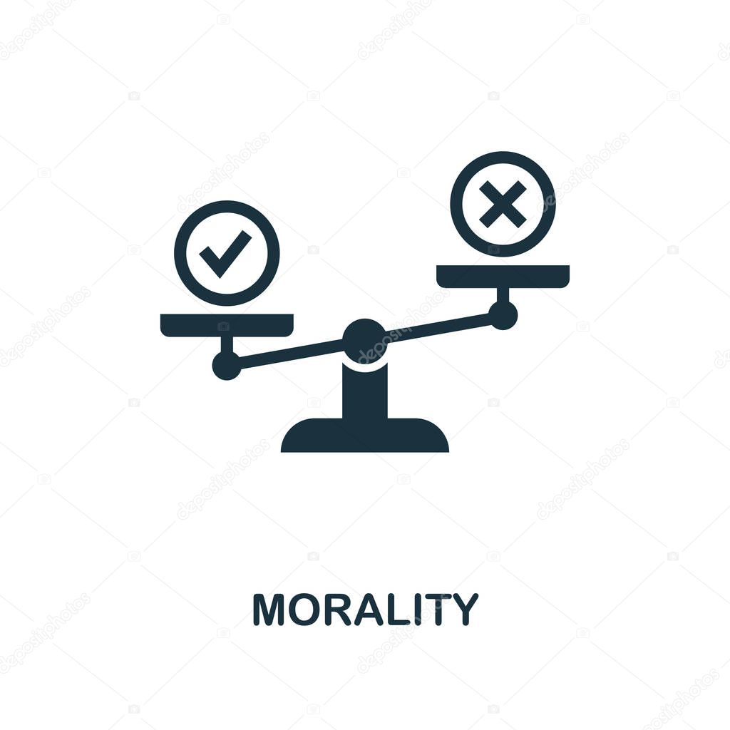 Morality icon. Monochrome style design from business ethics icon collection. UI and UX. Pixel perfect morality icon. For web design, apps, software, print usage.