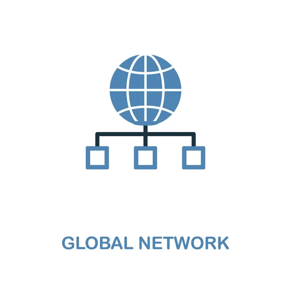 Global Network icona creativa in due colori. Design in stile premium dalla collezione di icone di sviluppo web. Icona di rete globale per il web design, le app mobili, il software e l'utilizzo della stampa . — Vettoriale Stock