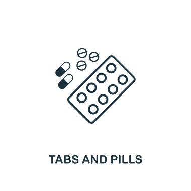 Sekmeler ve hap simgesi. Sigorta primi tarzı tasarım sağlık simge koleksiyonundan. Web tasarım, apps, yazılım, yazdırma kullanım için piksel mükemmel sekmeler ve hap simgesi