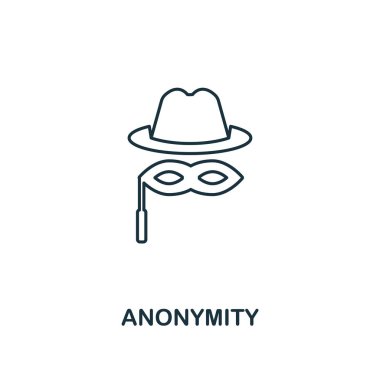 Anonim anahat simgesi. İnce çizgi stili tasarım blockchain simgeler koleksiyon. Web tasarım, apps, yazılım, yazdırma kullanım için yaratıcı anonim simgesi