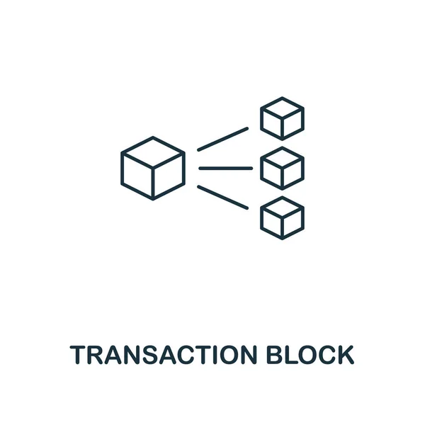 Icono de esquema de bloque de transacción. Diseño de estilo de línea delgada de la colección de iconos blockchain. Icono de bloque de transacción creativa para diseño web, aplicaciones, software, uso de impresión — Archivo Imágenes Vectoriales