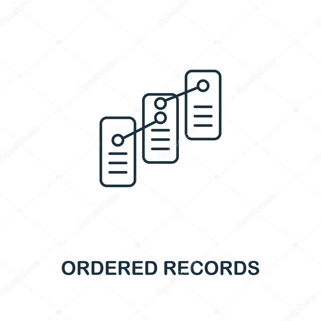 Ordered Records outline icon. Thin line style design from blockchain icons collection. Creative ordered records icon for web design, apps, software, print usage