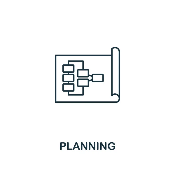 Εικονίδιο του σχεδιασμού. Σχεδιασμός creativeplanning λεπτό περίγραμμα από μαλακές δεξιότητες συλλογής. Σχεδιασμός ιστοσελίδων, εφαρμογές, λογισμικό και χρήση των λειτουργιών εκτύπωσης — Φωτογραφία Αρχείου
