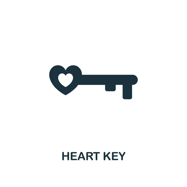 Icono clave del corazón. Diseño de estilo premium de la colección de iconos del día de San Valentín. Icono de clave de corazón perfecto de píxeles para diseño web, aplicaciones, software, uso de impresión — Archivo Imágenes Vectoriales