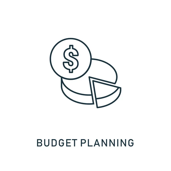 予算計画のアウトラインのアイコン。Smm アイコンのコレクションから細いスタイルのデザイン。予算計画のアイコンのピクセル完璧なシンボルです。Web デザイン、アプリケーション、ソフトウェア、印刷使用 — ストックベクタ