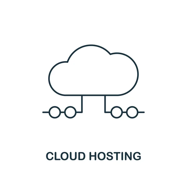 Cloud Hosting icono del esquema. Estilo de línea delgada de la colección de iconos de big data. Pixel perfecto elemento simple nube hosting icono para el diseño web, aplicaciones, software, uso de impresión — Archivo Imágenes Vectoriales