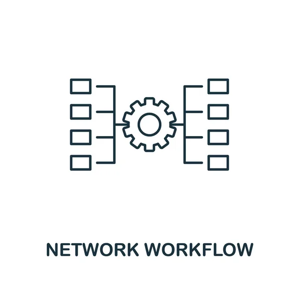 Netwerk Workflow overzicht pictogram. Dunne lijnstijl van grote pictogrammen gegevensverzameling. Pixel perfect eenvoudig element met de werkstroom netwerkpictogram voor apps, software, webdesign, print gebruik — Stockvector