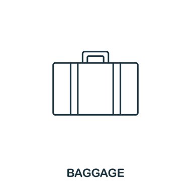 Bagaj simgesi. İnce çizgi stili Havaalanı simgeler koleksiyon anahat. Web tasarım, apps, yazılım, yazdırma kullanım için piksel mükemmel Bagaj simgesi