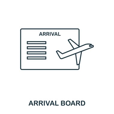 Varış kurulu simgesi. İnce çizgi stili Havaalanı simgeler koleksiyon anahat. Web tasarım, apps, yazılım, yazdırma kullanım için piksel mükemmel varış kurulu simgesi