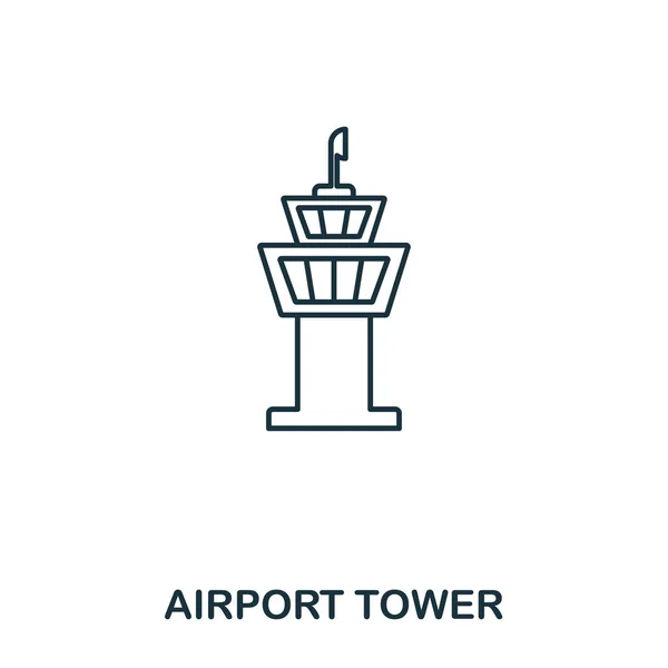 空港管制塔アイコン。空港のアイコン コレクションから細い線スタイルの概要を示します。Web デザイン、アプリケーション、ソフトウェア、印刷使用のピクセル完璧な空港管制塔アイコン — ストックベクタ