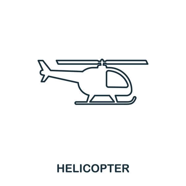 ヘリコプターのアイコン。空港のアイコン コレクションから細い線スタイルの概要を示します。Web デザイン、アプリケーション、ソフトウェア、印刷使用のピクセル完璧なヘリコプターのアイコン — ストックベクタ