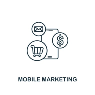 Mobil Pazarlama simgesi ince çizgi stili. Online Pazarlama simgeler koleksiyonundan sembolü. Web tasarım, apps, yazılım, kullanım yazdırma için mobil pazarlama simge anahat