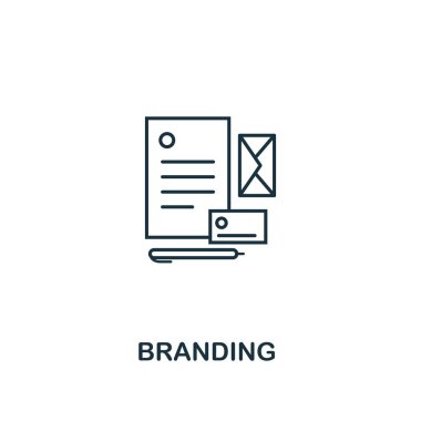 Marka simgesi ince çizgi stili. Online Pazarlama simgeler koleksiyonundan sembolü. Web tasarım, apps, yazılım, kullanım yazdırma için marka simgesi anahat