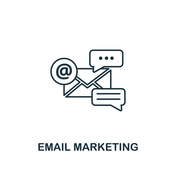 Ícone de e-mail marketing estilo linha fina. Símbolo da coleção de ícones de marketing online. Esboço ícone de e-mail marketing para web design, aplicativos, software, uso de impressão — Vetor de Stock