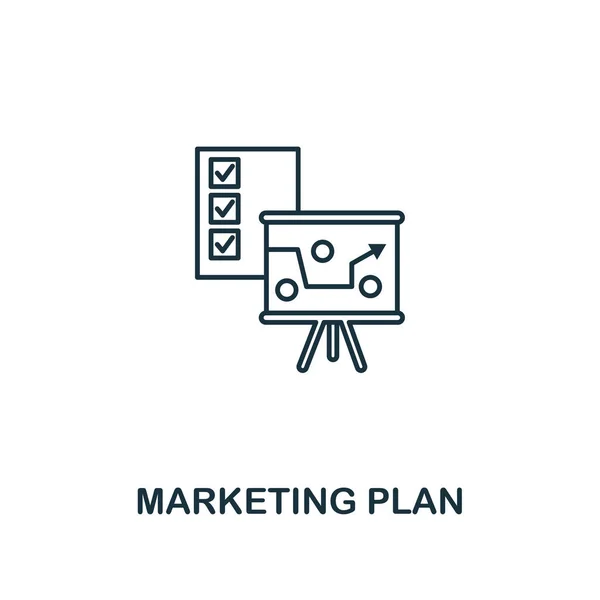 Marketing Plan pictogramstijl dunne lijn. Symbool van online marketing iconen collectie. Overzicht van marketing plan pictogram voor webdesign, apps, software, gebruik afdrukken — Stockvector