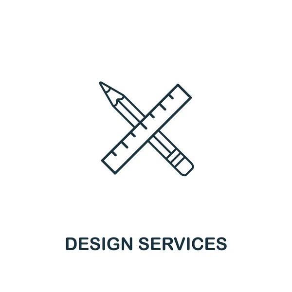Design szolgáltatások ikonra. Vékony vázlat stílusú design ui és ux ikonok gyűjtemény. Kreatív Design szolgáltatások ikon, webdesign, szoftver és nyomtatási használat — Stock Vector
