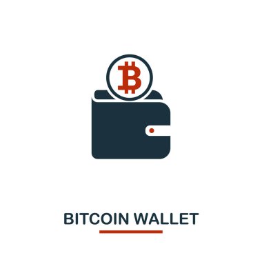 Bitcoin cüzdan simgesi. Kripto para birimi simgeleri koleksiyonundan yaratıcı iki renk tasarımı. Web tasarım, uygulamalar, yazılım, baskı kullanımı için basit piktogram Bitcoin cüzdan simgesi