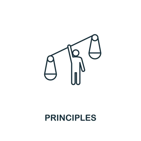 Значок принципов. Символ тонкой линии дизайна из коллекции икон деловой этики. Идеальные принципы веб-дизайна, приложений, программного обеспечения, использования печати — стоковый вектор