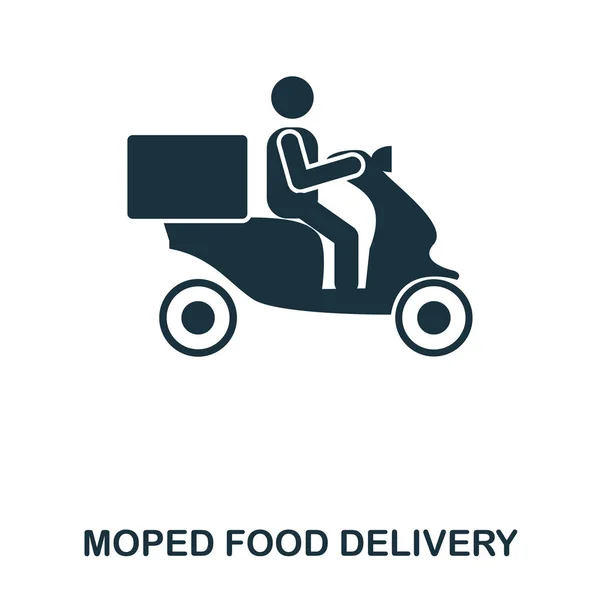 Moped mat leverans ikonen. Mobilappar, utskrift och mer användning. Enkelt element sjunga. Monokrom Moped matleveranser ikon illustration. — Stockfoto