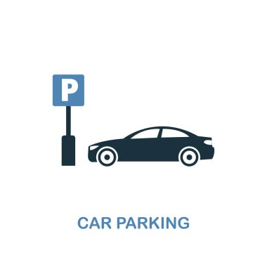 İki renkli otopark simgesi. Şehir elemanları simgeler koleksiyondan yaratıcı tasarım. Web ve mobil tasarım için renkli otopark simgesi