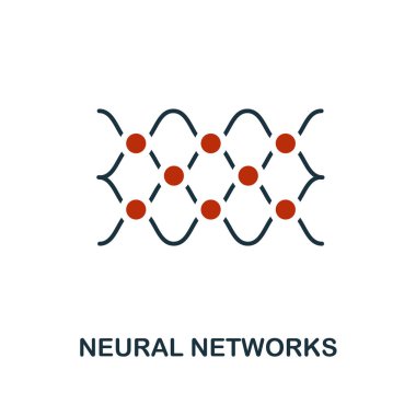 İki renk tasarımında neural ağlar simgesi. Makine öğrenme simgeleri koleksiyonundan kırmızı ve siyah stil elemanları. Yaratıcı sinir ağları simgesi. Web tasarım, uygulamalar, yazılım, baskı kullanımı için. UI ve UX