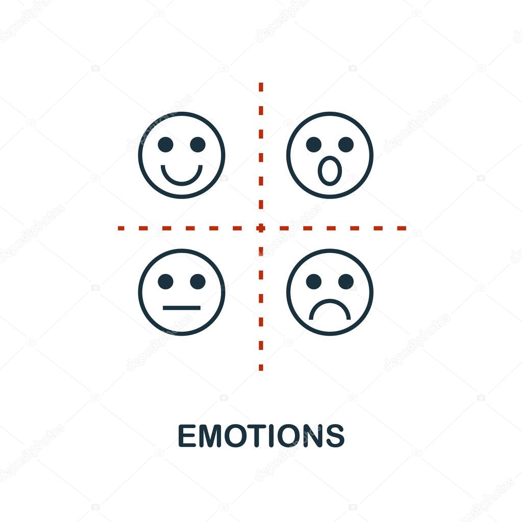 Emotions icon in two color design. Red and black style elements from machine learning icons collection.  Creative emotions icon. For web design, apps, software, print usage.