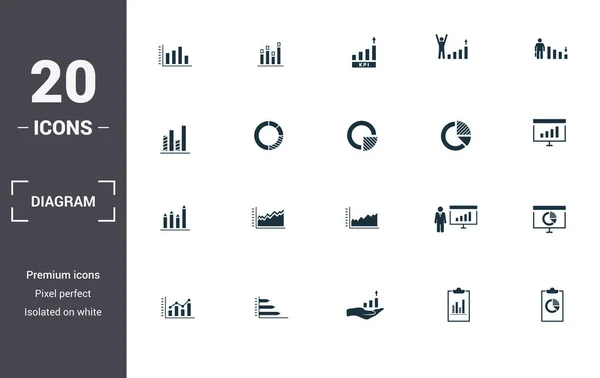 Kolekce ikon sady diagramů Obsahuje jednoduché prvky, jako jsou sazby, grafika, ikony úrovní Premium — Stockový vektor