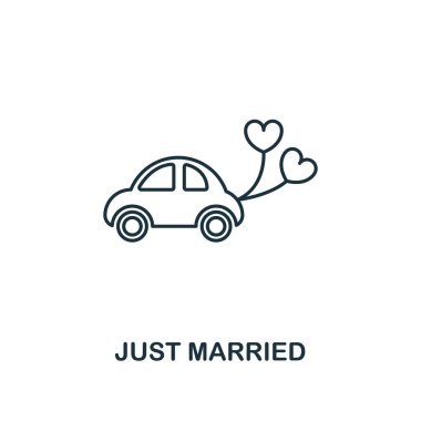 Just Married anahat simgesi. Balayı simgeleri koleksiyonundan premium stil tasarımı. Basit eleman sadece simge evli. Web tasarımı, uygulamalar, yazılım, baskı kullanıma hazır.