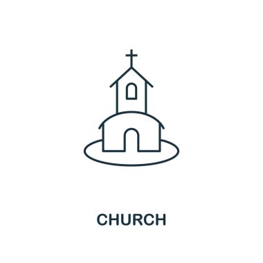 Kilise anahat simgesi. Balayı simgeleri koleksiyonundan premium stil tasarımı. Basit öğe kilise simgesi. Web tasarımı, uygulamalar, yazılım, baskı kullanıma hazır.