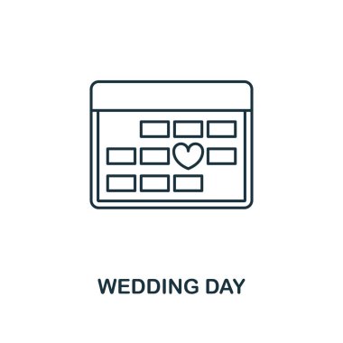 Düğün Günü anahat simgesi. Balayı simgeleri koleksiyonundan premium stil tasarımı. Basit eleman düğün günü simgesi. Web tasarımı, uygulamalar, yazılım, baskı kullanıma hazır.