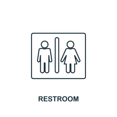 Tuvalet simgesi. Alışveriş merkezi tabela simgeleri koleksiyonundan ince çizgi anahat stili. Tasarım, uygulamalar, yazılım ve daha fazlası için premium tuvalet simgesi
