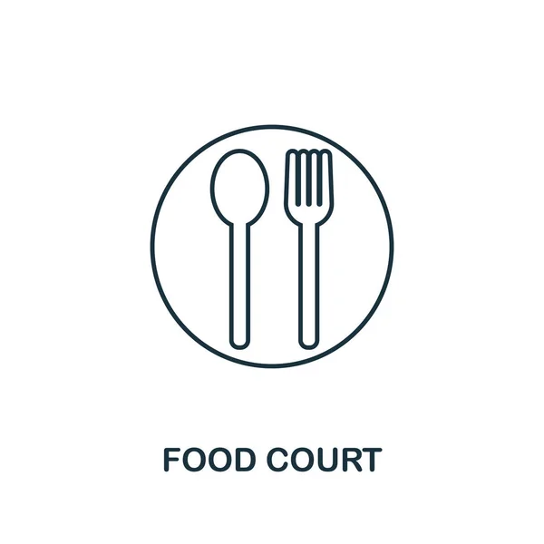 Icono de Food Court. Esquema de línea delgada estilo de la colección de iconos de signos de centro comercial. icono del patio de comidas premium para el diseño, aplicaciones, software y más — Archivo Imágenes Vectoriales