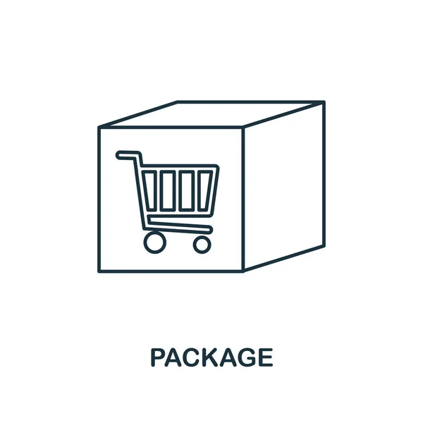 Paketet icon. Tunn linje dispositionsformat från köpcenter Sign ikoner Collection. Premium paketikon för design, appar, programvara och mer — Stock vektor