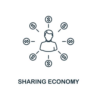 Paylaşım Ekonomisi simgesi anahat stili. Fintech simgeleri koleksiyonundan ince çizgi tasarımı. Web tasarımı, uygulamalar, yazılım, baskı kullanımı için piksel mükemmel paylaşım ekonomisi simgesi