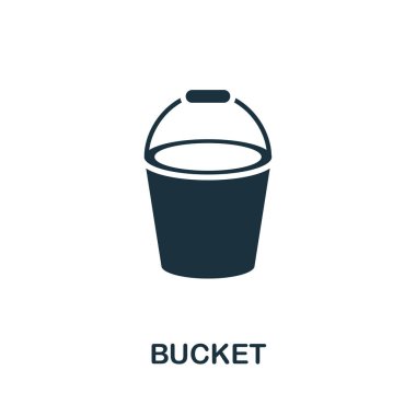 Kova simgesi çizimi. İnşaat araçları simgeleri koleksiyonundan yaratıcı işareti. Bilgisayar ve mobil için doldurulmuş düz Kova simgesi. Sembol, logo grafikleri