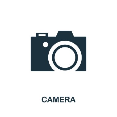Kamera vektör simgesi simgesi. Simgeler koleksiyonundan yaratıcı işaret. Bilgisayar ve mobil cihazlar için doldurulmuş düz Kamera simgesi
