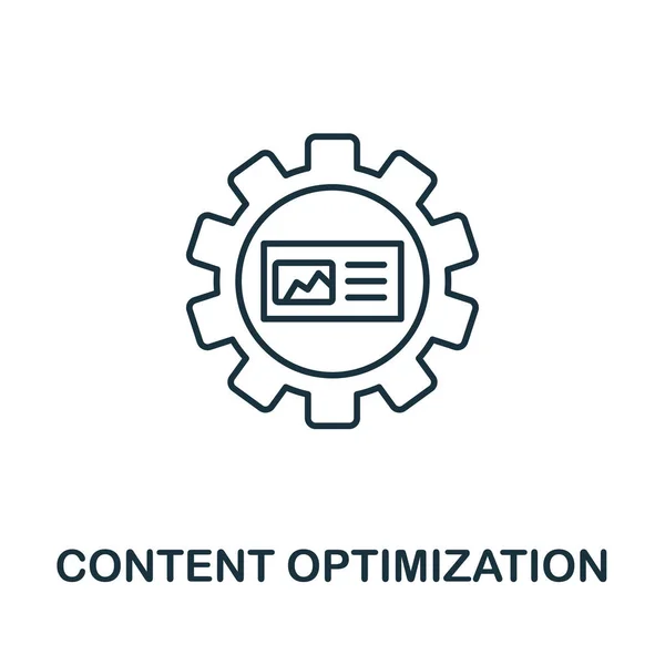 Ícone de esboço de otimização de conteúdo. Elemento conceitual de linha fina da coleção de ícones de conteúdo. Ícone de otimização de conteúdo criativo para aplicativos móveis e uso da web — Vetor de Stock