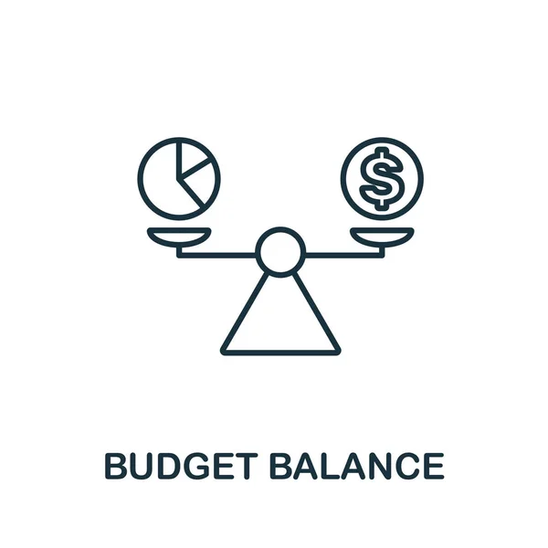 Esquema del balance presupuestario icono. Elemento conceptual de línea delgada de la colección de iconos de gestión empresarial. Icono Creative Budget Balance para aplicaciones móviles y uso web — Archivo Imágenes Vectoriales