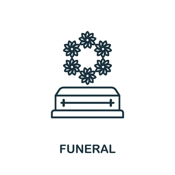 Ikona pogrzebu konspektu. Ikony stylu linii cienkiej z kolekcji ikon ubezpieczeniowych. Projektowanie stron internetowych, aplikacje, oprogramowanie i drukowanie prostych ikon pogrzebowych — Wektor stockowy