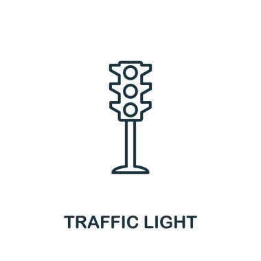 Trafik Işığı anahat simgesi. Şehir öğeleri simgeleri koleksiyonundan ince stil tasarımı. Trafik ışığı simgesinin piksel mükemmel sembolü. Web tasarımı, uygulamalar, yazılım, baskı kullanımı