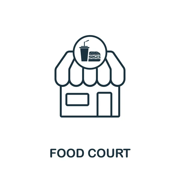 Icono de esquema de Food Court. Diseño de estilo fino de la colección de iconos de elementos de la ciudad. Pixel símbolo perfecto del icono del patio de comidas. Diseño web, aplicaciones, software, uso de impresión — Archivo Imágenes Vectoriales