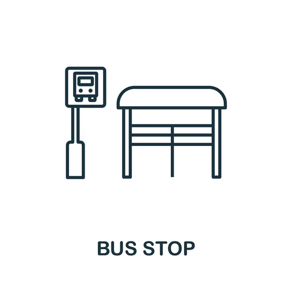 Ikon för buss Stoppens kontur. Tunn stil design från City Elements ikoner samling. Pixel perfekt symbol för busshållplats ikon. Webbdesign, appar, programvara, utskriftsanvändning — Stock vektor