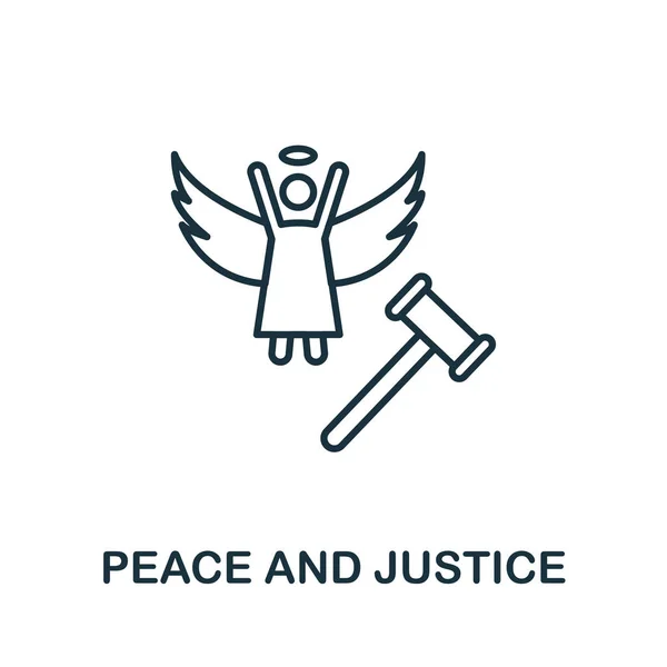 Paz y Justicia esbozan el icono. Estilo de línea delgada de la colección de iconos de la comunidad. Pixel perfecto elemento simple paz y justicia icono para el diseño web, aplicaciones, software, uso de impresión — Archivo Imágenes Vectoriales