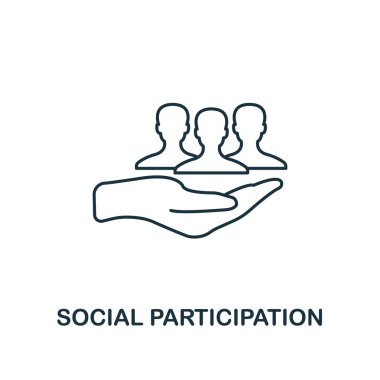 Sosyal katılım anahat simgesi. İnce çizgi crowdfunding simgeler koleksiyon öğesi. Web tasarım, apps, yazılım, yazdırma kullanım için UI ve UX Pixel mükemmel sosyal katılım simgesi